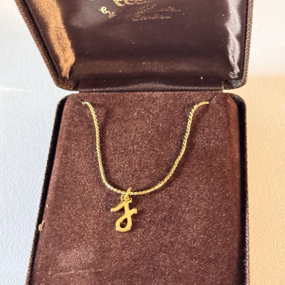 Vintage Letter Initial J Accents By Hallmark Cards Necklace 16" Gold Plate w Box